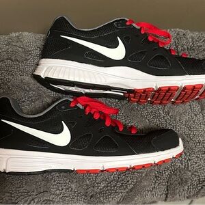 Nike Black Sneakers with Red and White Accents